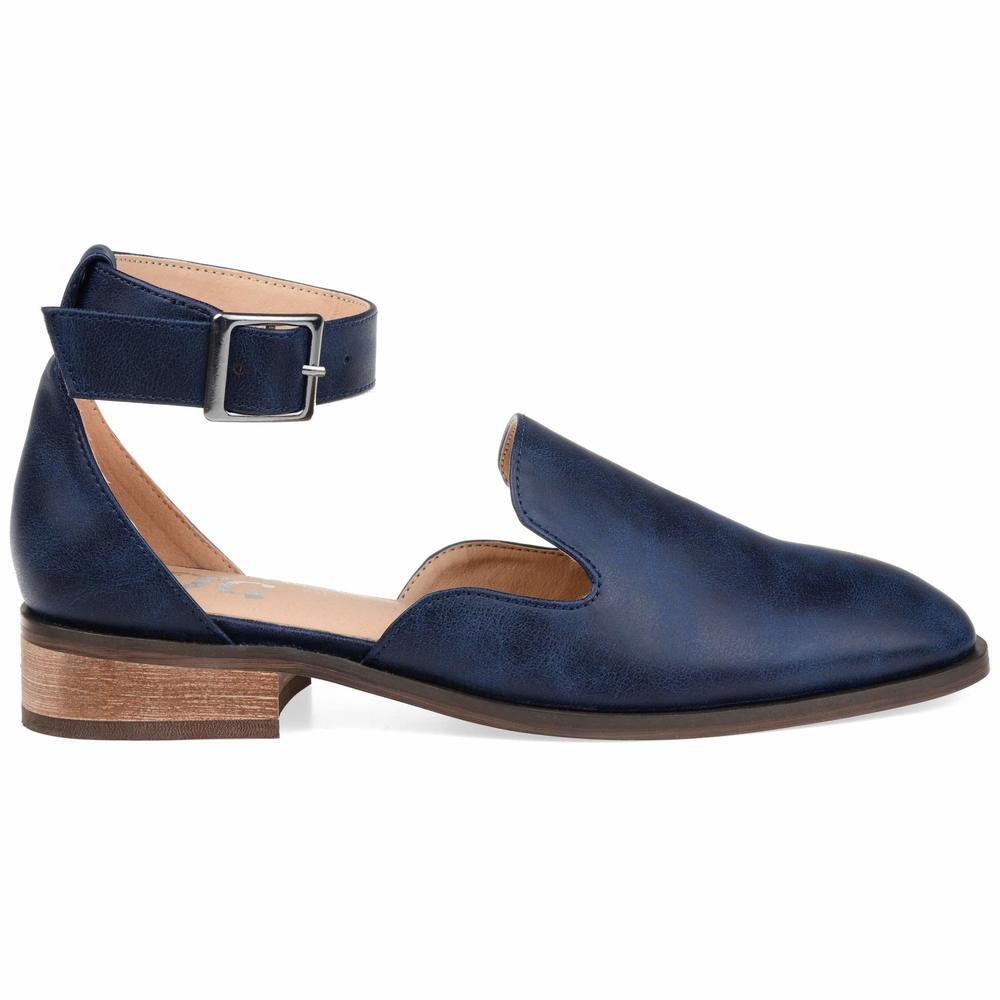 Brinley Co. Womens Square Toe Ankle Strap Flat Navy, 9 Regular US